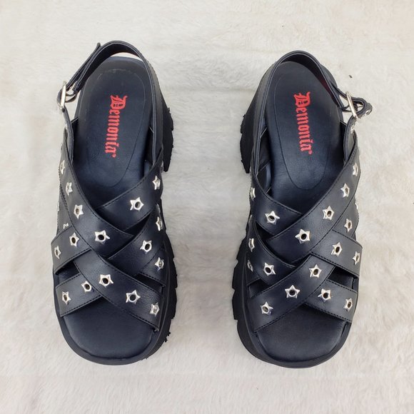 Demonia Black Platform Sandals with Star Accents - Picture 11 of 12